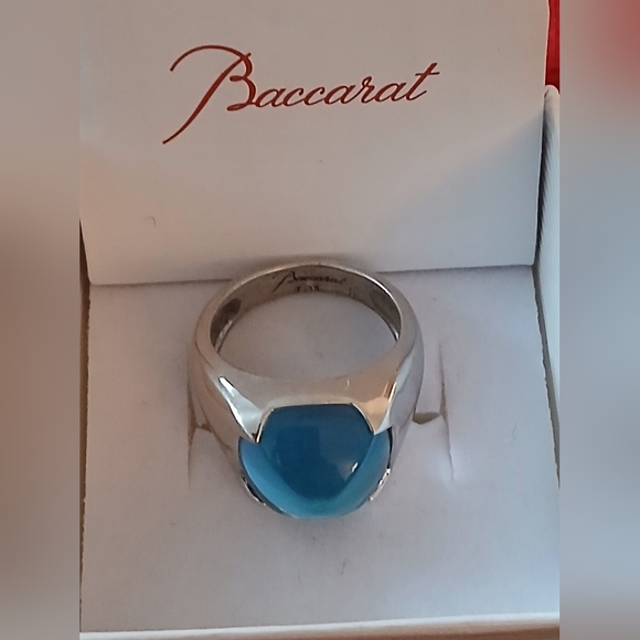 NIB Baccarat Medicis Ring, Sterling Silver & Crystal, Riviera Blue, Size 7 - Picture 5 of 7